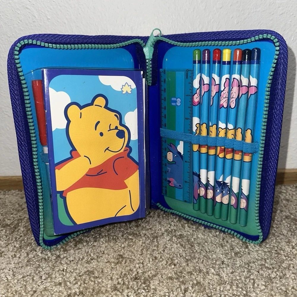 DISNEY Winnie the Pooh Agenda Planner pencil marker set Zip case Organizer NOS